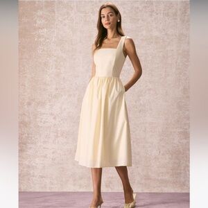 RIHOAS Soft Cream Square-Neck Midi Dress